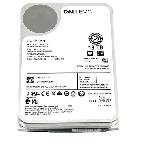 Dell EMC 18TB SATA Seagate Exos X18 Enterprise ST18000NM002J 3,5" LFF 512e HDD Dell 14G Hot Swap HDD Dell 0KPVDN (New)